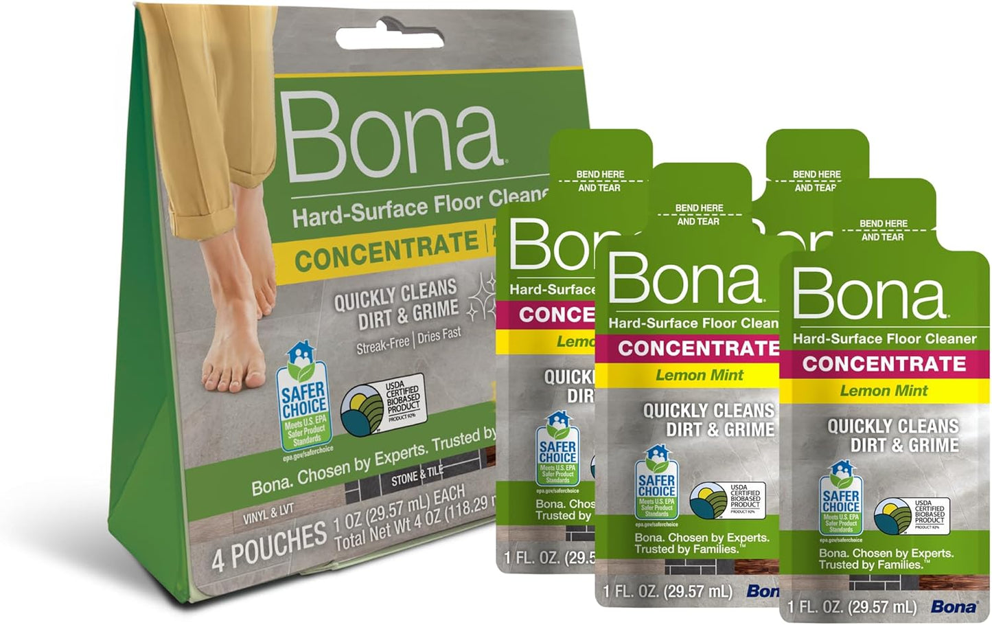 Bona Multi-Surface Floor Cleaner Concentrate - 1 fl oz - 4-Pack - Residue-Free Floor Cleaning Solution for Bona Spray Mop and Spray Bottle Refill - For Stone, Tile, Laminate, and Vinyl Floors