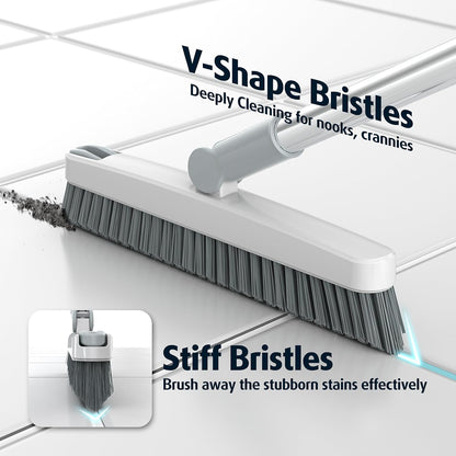 AIR U+ Grout Brush with Long Handle 180° Swivel Scrub Brush with Tweezers to Hair Clip V-Shape Grout Line Scrubber Stiff Bristles for Deep Cleaning Crevice, Tile Line, Shower, Kitchen, Corners