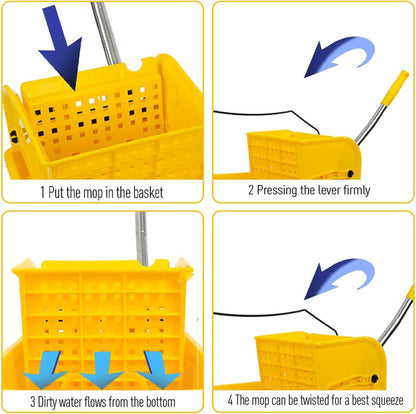 Mop Bucket with Side Press Wringer on Wheels, Industrial Mop Bucket 20 Quart Side Wringer Combo Bucket with Wringer Set for Home Business Cleaning