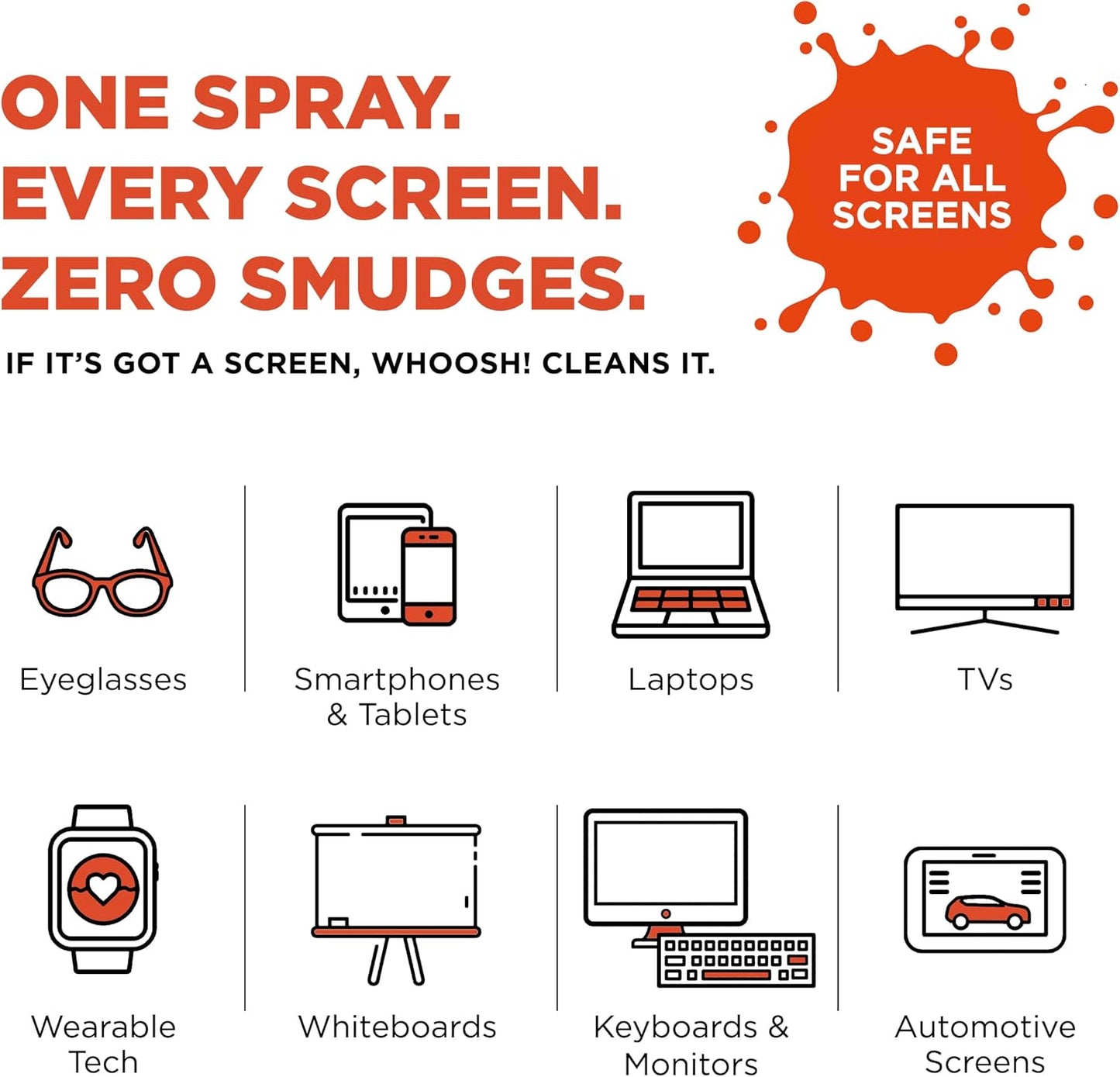 WHOOSH! Screen Shine Go - 1 fl oz Refillable Screen Cleaner Kit with Microfiber Cloth for MacBook, Phone, iPad & Eyeglasses - Powerful Streak-Free Cleaning - Pocket-Sized, TSA-Approved for Travel