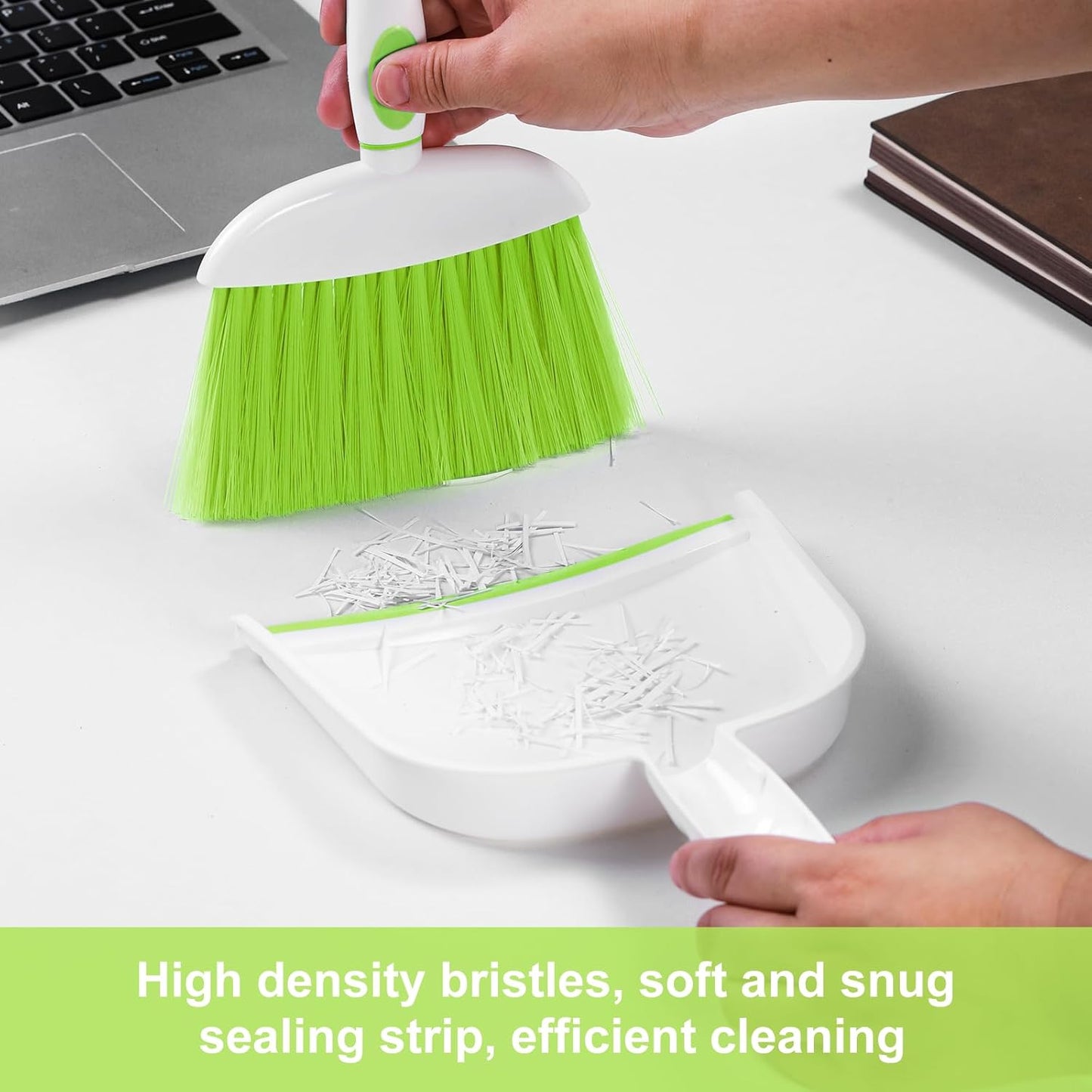 NACENA Small Dust Pan and Brush Set, Mini Broom and Dustpan Set Small Hand Broom and Brush Combo Dust Pan with Teeth for Home Cleaning Drawers Desktop Sofas and Outdoor, White & Gray
