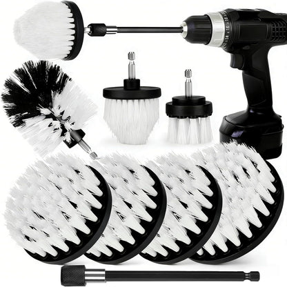8 Pack Drill Brush Attachment Set,1/4in Power Scrubber Brush + Extend Long Rod, Power Cleaning Scrub Brush for Bathroom, Tub, Tile, Floor, Grout, Boat(White)
