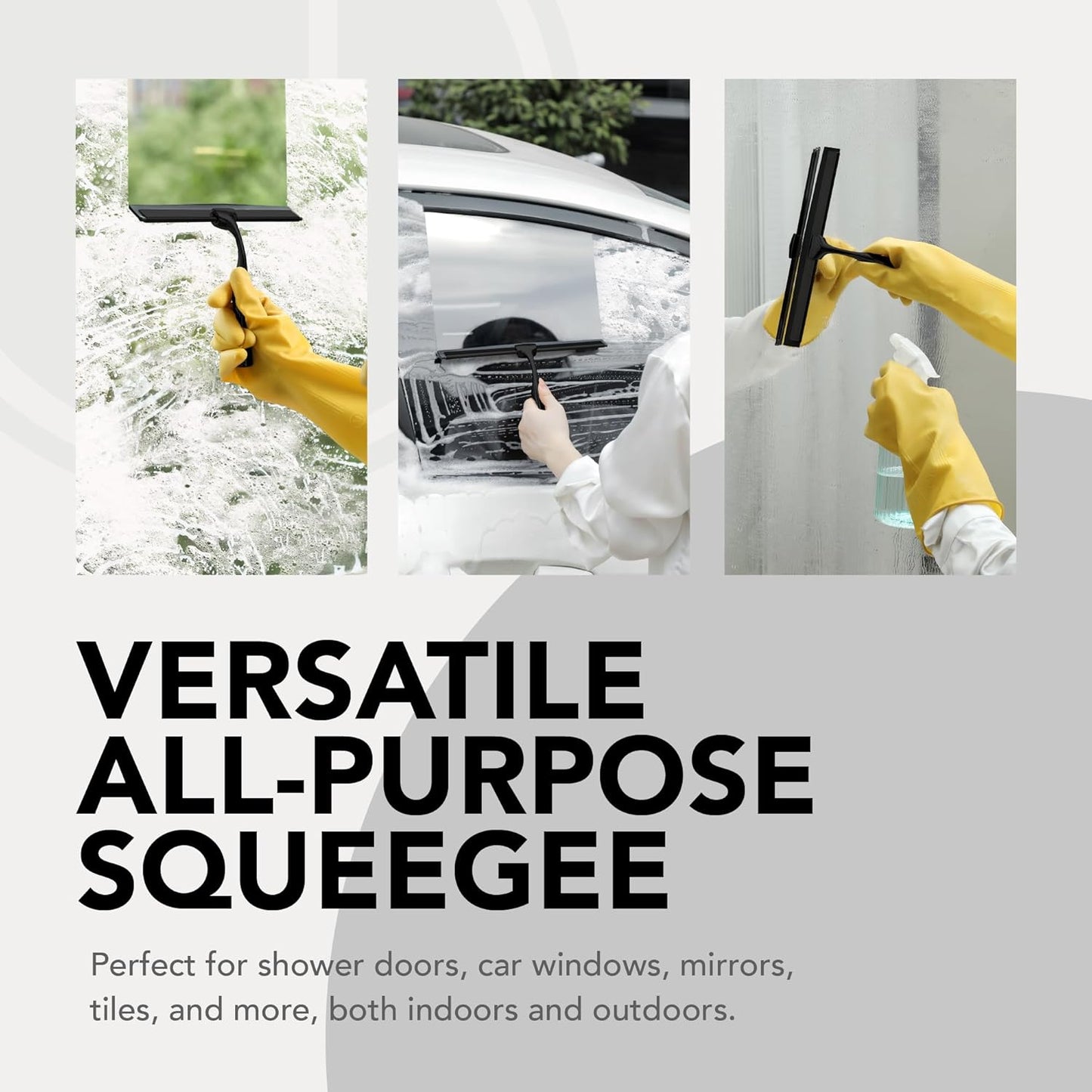 Squeegee for Shower Door, Car Windshield, and Glass Window - 2 Extra Silicone Replacement Blades - Foam Handle - Black