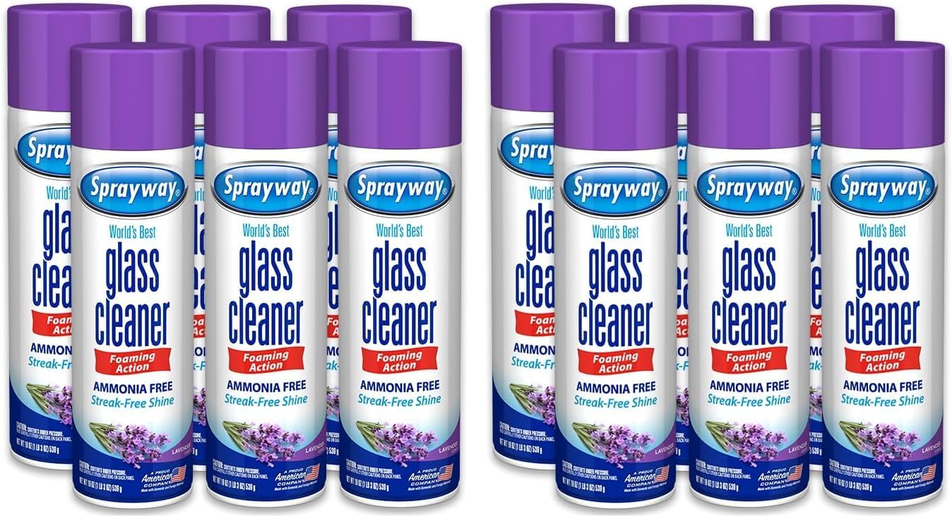 Sprayway Glass Cleaner Lavender Scent Foaming Aerosol Spray, 19oz, Pack of 6 | Ammonia-Free, Streakless, Fast-Acting | Cleans & Polishes Glass Surfaces | Removes Fingerprints, Dust, Dirt, Smoke Film