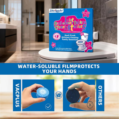 2-in-1 Toilet Cleaning Tablets (48 Pack) - 16 Effervescent Toilet Bowl Stain Remover and 32 Blue White Toilet Tank Cleaner Tablets - Limescale Removal for Septic System