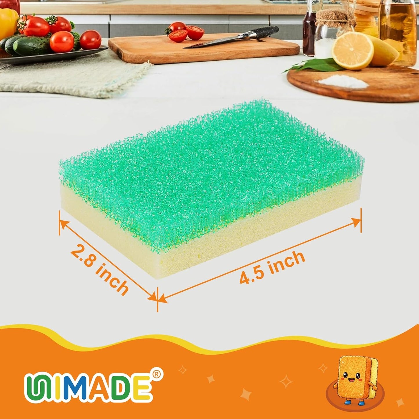 UNIMADE Scrub Sponge, Temperature Responsive Dual-Sided Cleaning Sponges, Non-Scratch Dish Sponge for Kitchen, Soft in Warm Water & Firm in Cold, 6 Pack