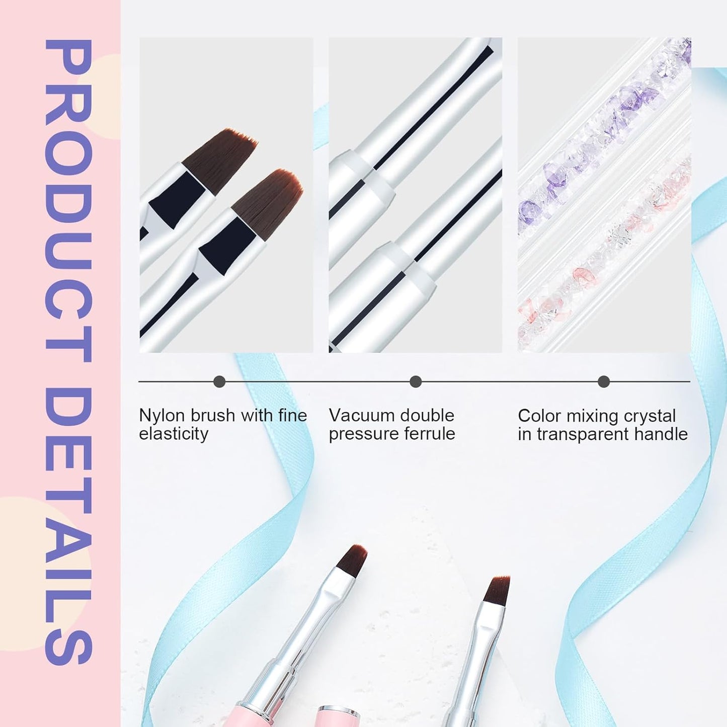 3PCS Nail Art Clean Up Brushes -Round/Angled Nail Brushes for Cleaning Polish Mistakes on the Cuticles, Brushes for Nail Art and Designs Painting DIY