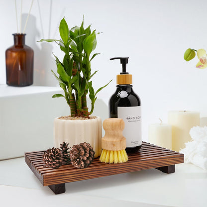 Renawe Small Kitchen Sink Soap Tray for Counter Soap Dish Dispenser Holder Wooden Risers Stand for Bathroom Decor Farmhouse Wood Pedestal Kitchen Accessories Countertop Vanity Counter Decorative Tray