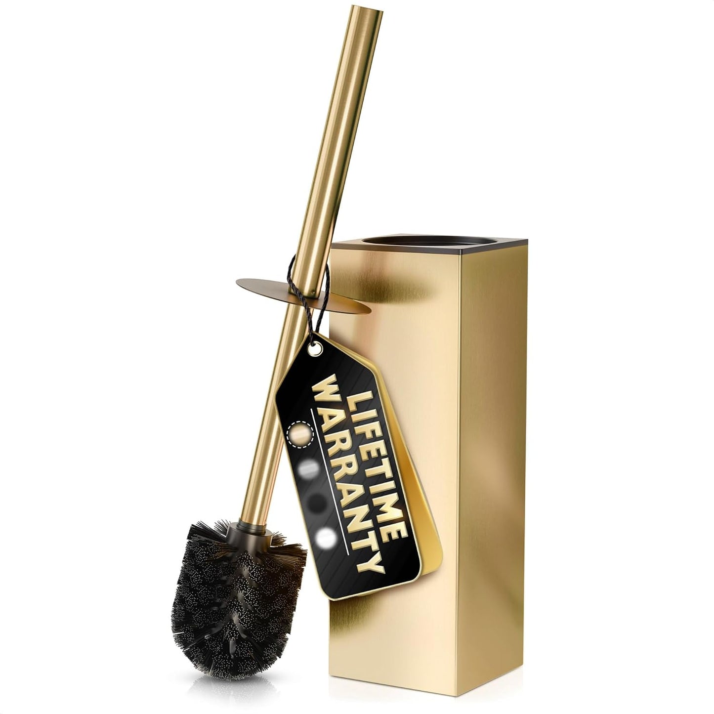 Stylish Stainless Steel Toilet Brush and Holder Set - Silver Toilet Bowl Brush and Holder with Splash Cover, Sturdy Bristles, Corrosion & Scratch Resistant - Elegant Design, Effective Deep Cleaning