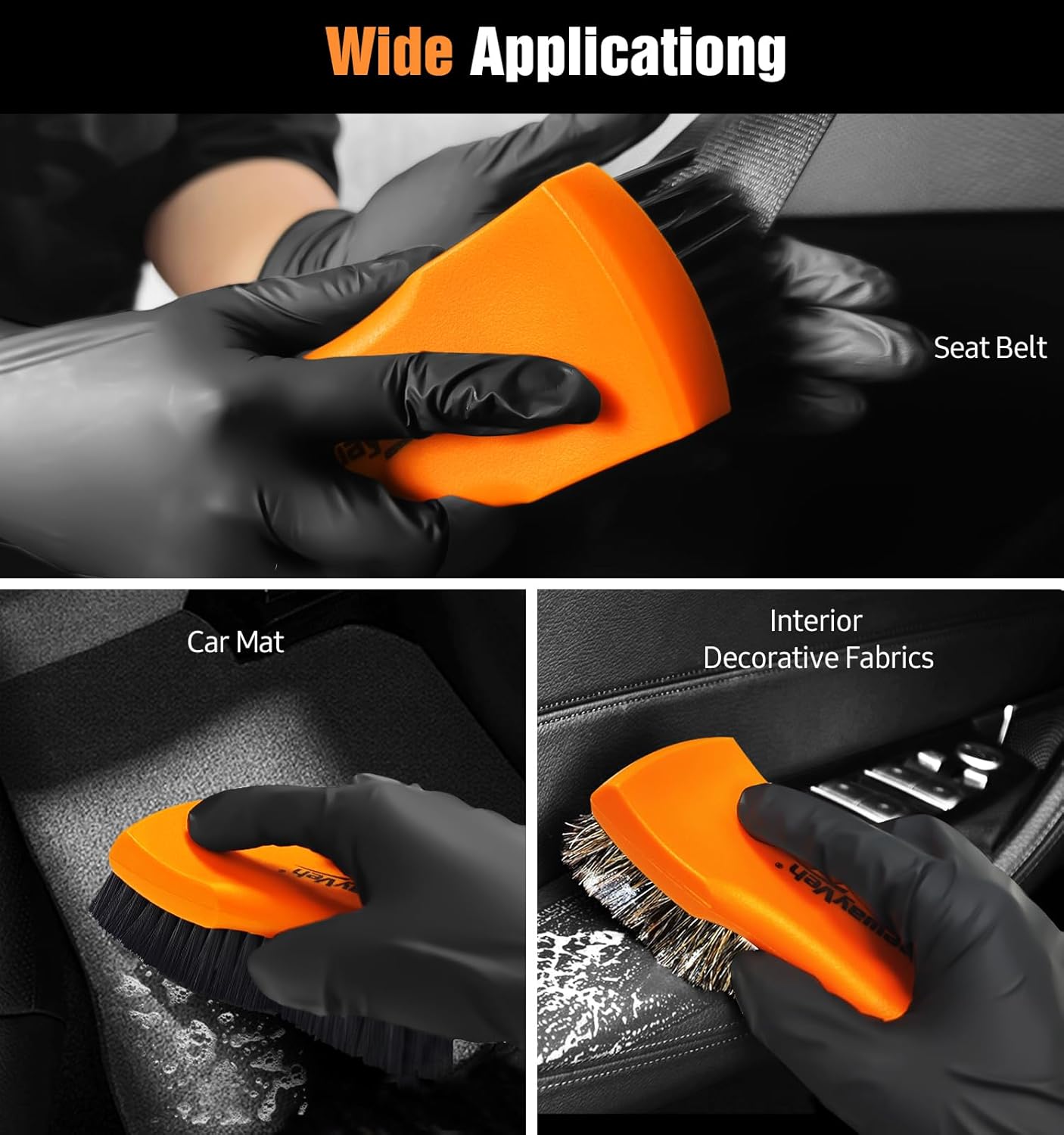 YeewayVeh 3pcs Car Detailing Brush Set, Boars Hair Detailing Brushes, Ultra Soft Detail Brush for Air Vent Leather Seat, Scratch Free Car Detailing Brushes for Interior Exterior, Orange