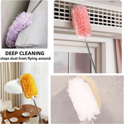 Heavy Duty Duster Refills, Disposable Dusters Kit for Cleaning Dusting Furniture Blind Ceiling Fan, Multi Surface 360 Feather Duster(10)+3FT Extended Handle（1） (Navy Blue)