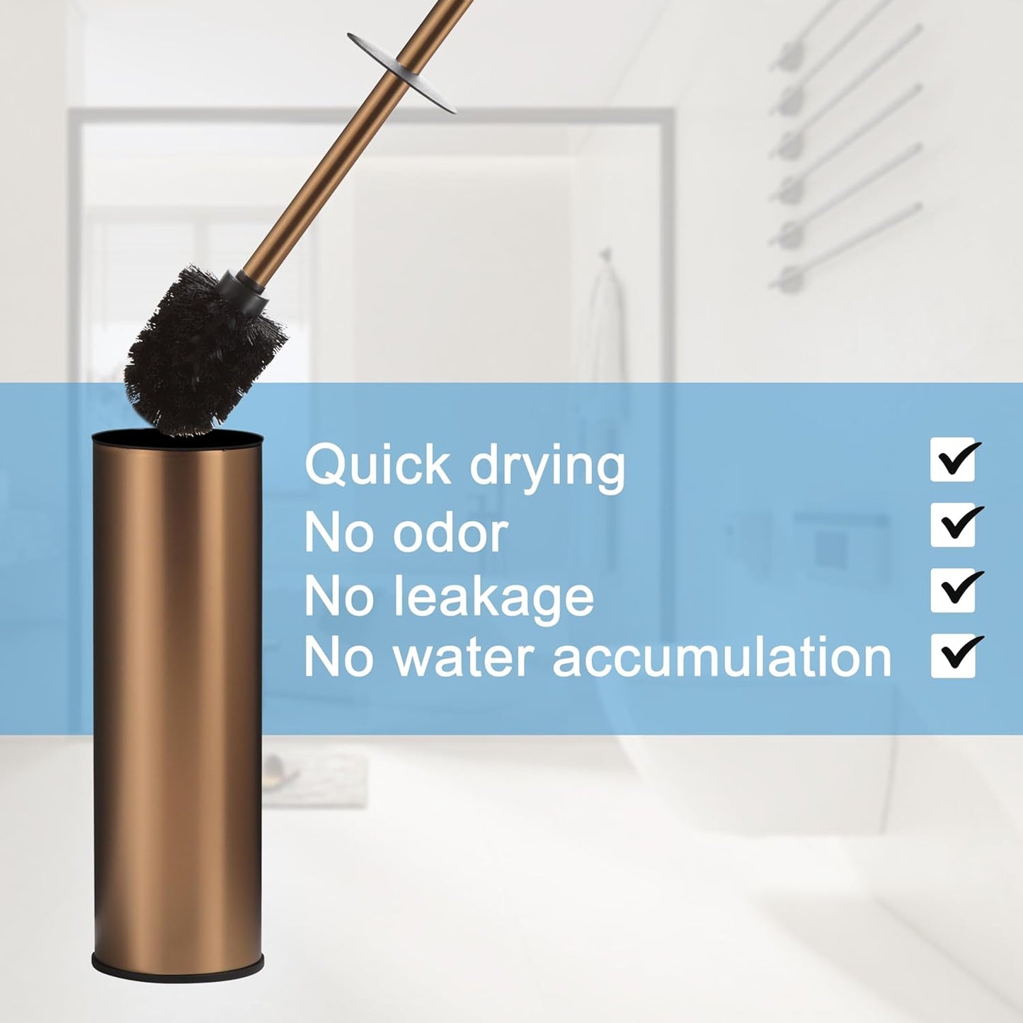 BGL Stainless Steel Toilet Brush with Holder, 2 Black Bristle Heads