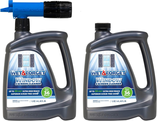 Wet & Forget Window & Screen Cleaner – Outdoor Window Cleaner Spray & Hose Attachment; No Scrubbing, Superior Scrub-Free Shine for Windows & Screens; 48oz (Pack of 2)