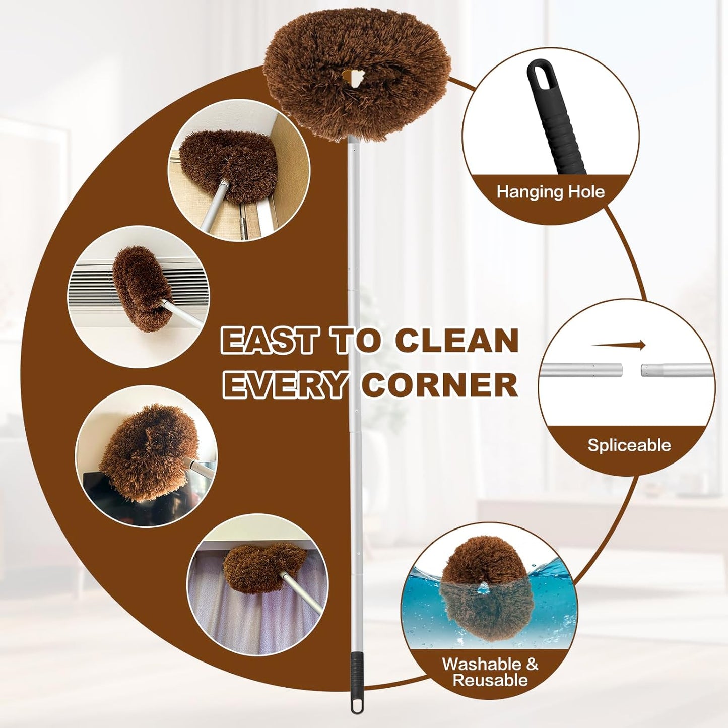 Ceiling Fan Cleaner Duster Reusable Microfiber Ceiling Fan Blade Cleaner Removable Duster with Extension Pole Adjusts 13 to 49.7 Inch for Cleaning Walls Bookshelves Furniture Door Window Top (Blue)