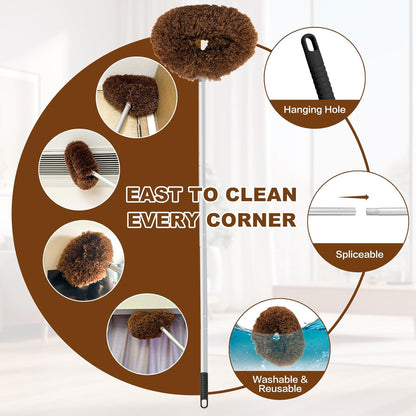Ceiling Fan Cleaner Duster Reusable Microfiber Ceiling Fan Blade Cleaner Removable Duster with Extension Pole Adjusts 13 to 49.7 Inch for Cleaning Walls Bookshelves Furniture Door Window Top (Blue)