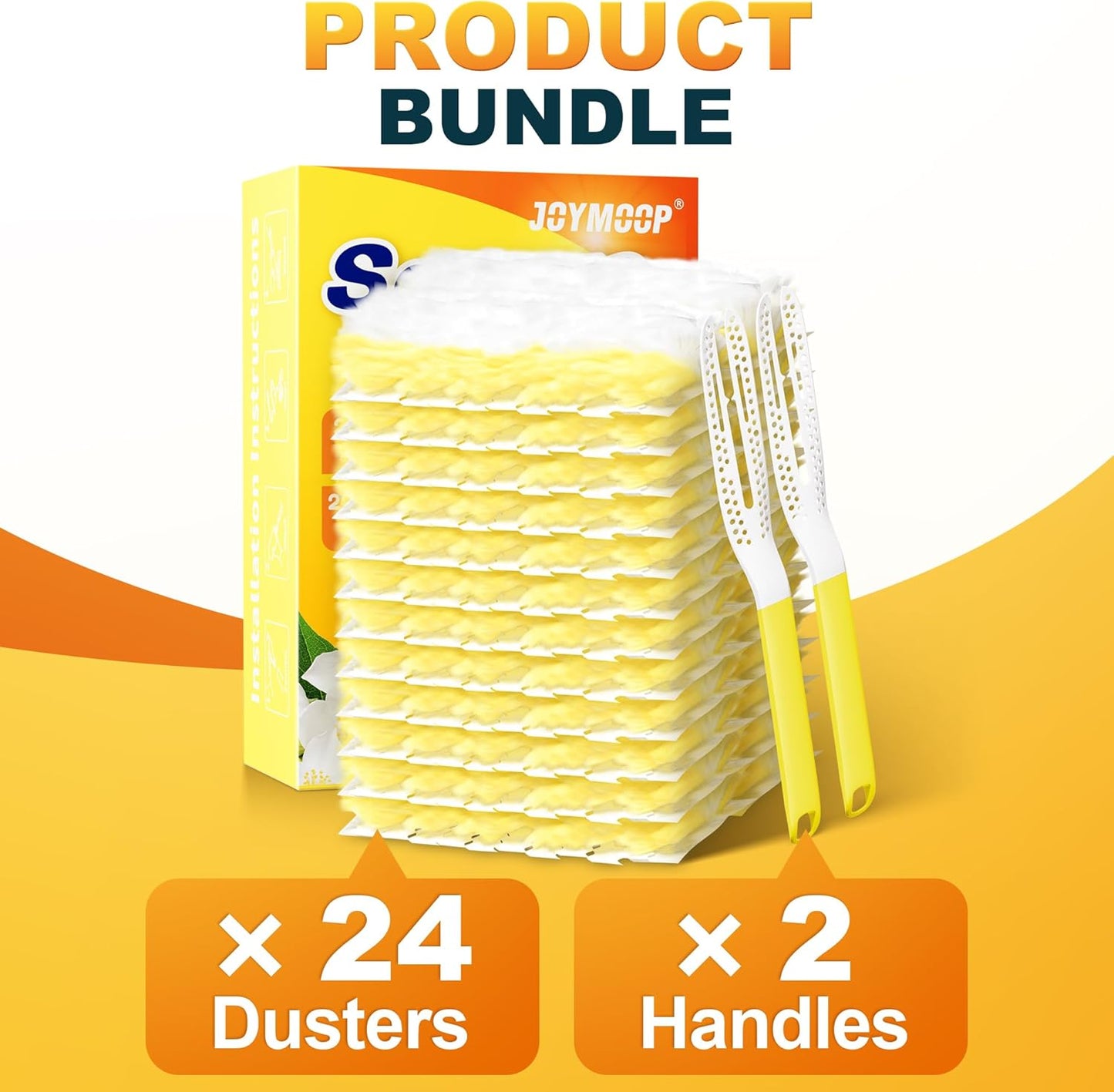 JOYMOOP Scented Telescopic Duster kit, 3FT Extendable Handle (Yellow) + 24 Yellow Refills for Swiffer Feather Duster,Easy Cleaning for Ceilings, Ceiling Fans, Blinds, Vents & Shelves