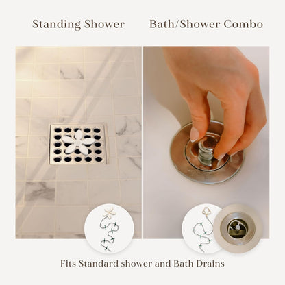 DrainWig Shower Drain Hair Catcher – Disposable Bathroom Hair Trap, Easy to Install in Shower Drain Cover, Helps Prevent Clogs – As Seen on Shark Tank – White Flower (2-Pack)