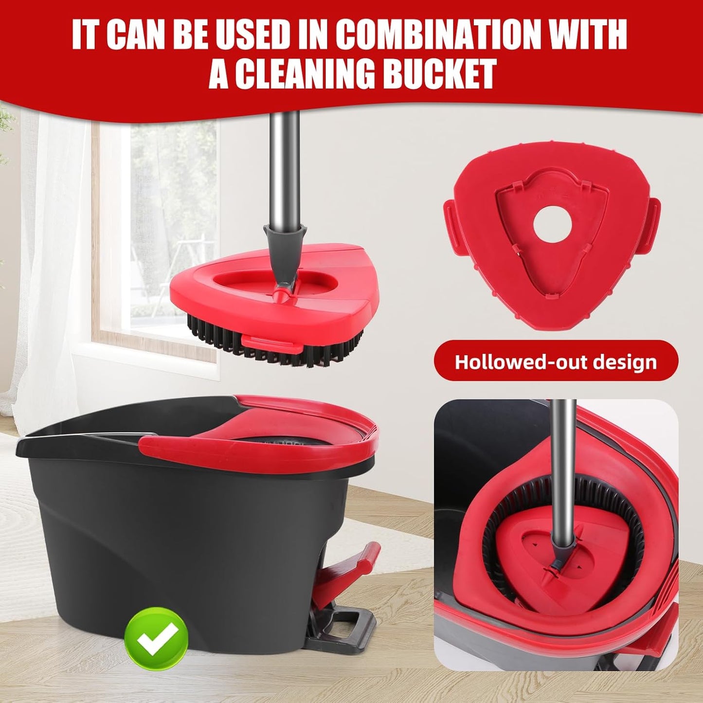 Spin Mop Scrub Brush Replacement (2 Pack +1 Base) for Ocedar RinseClean 2-Tank System – Stiff Bristles for Deep Grout & Tile Cleaning, Heavy Duty Bathroom & Kitchen Scrubber, Long-Lasting Gray Heads