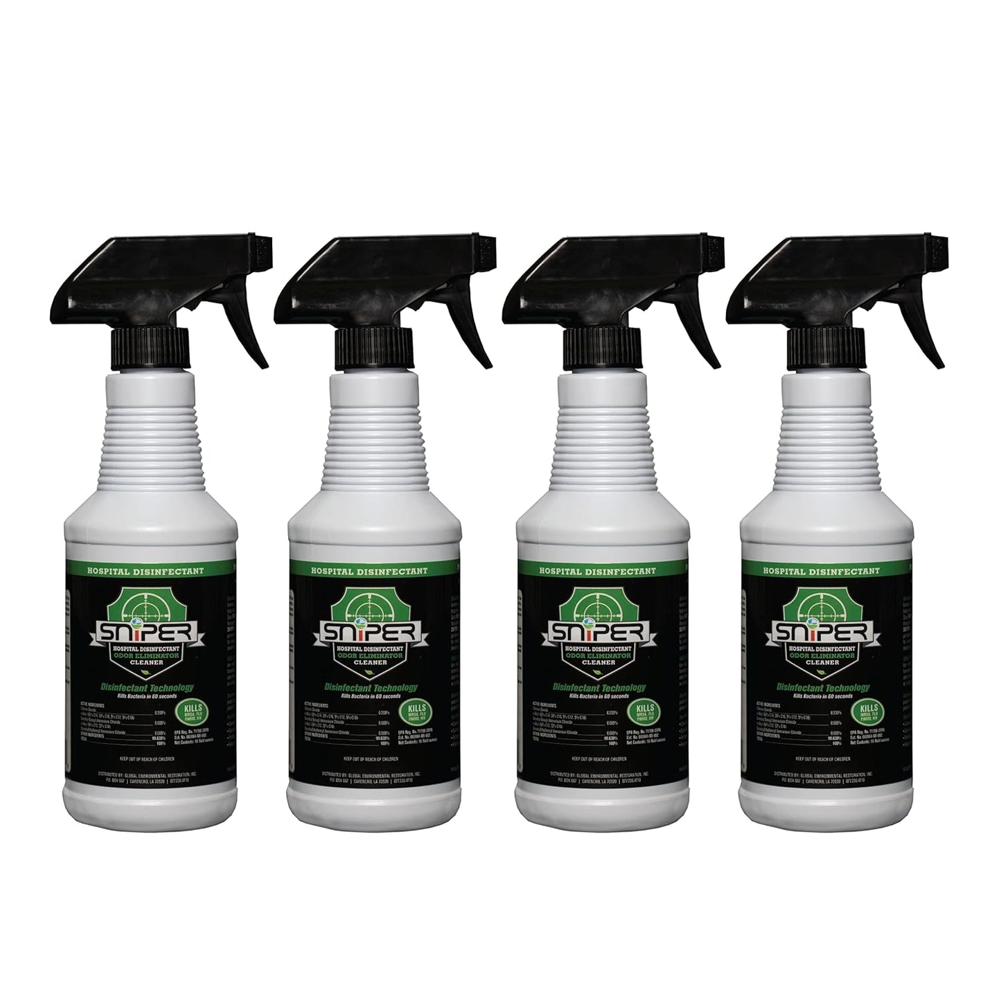 SNiPER Hospital Disinfectant, Odor Eliminator & All-Purpose Cleaner, 16 Ounce Spray, 2-Pack