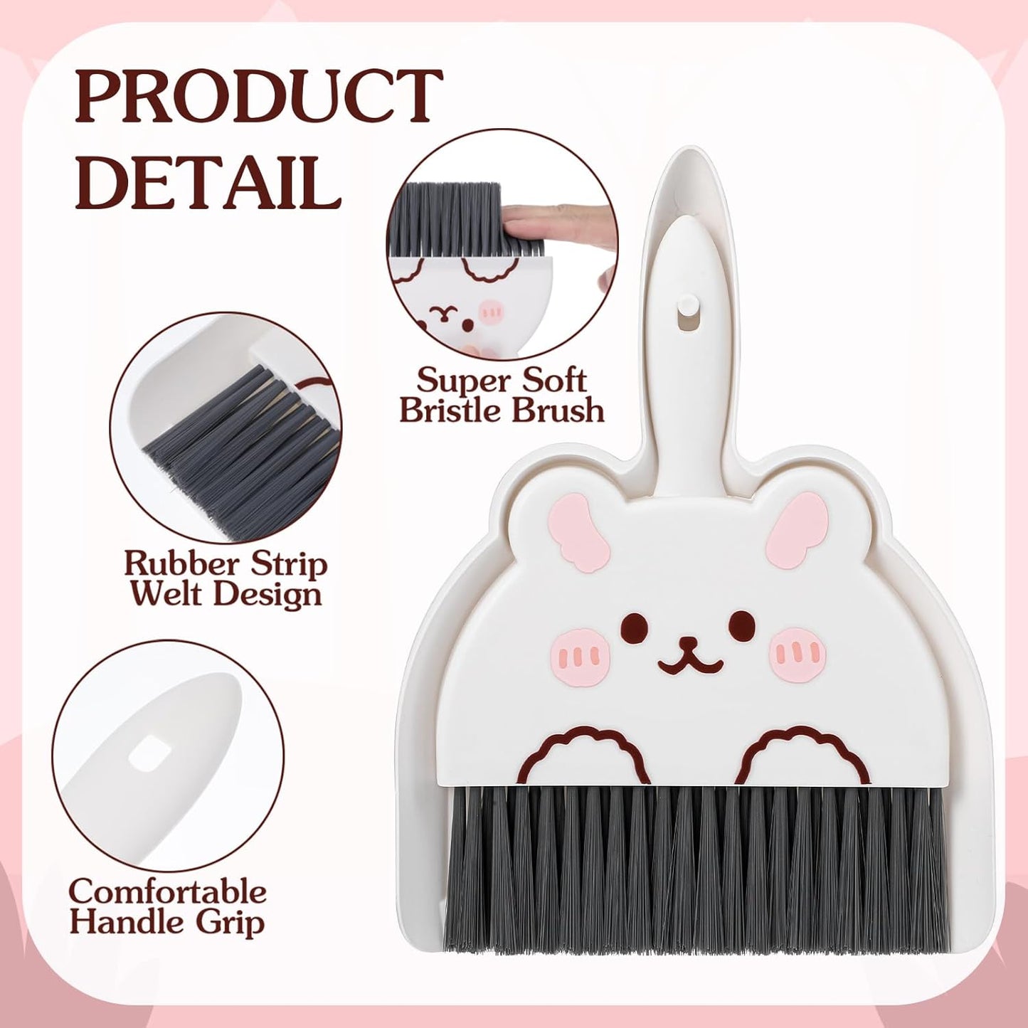 Ouligay Portable Hand Broom and Dustpan Set,Cute Mini Broom and Dustpan Set with Durable Brush,Lightweight Small Dust Pan and Broom Set for Desktop Cleaning Small Space Cleaning(Brown Bear)