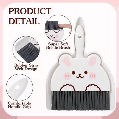Ouligay Portable Hand Broom and Dustpan Set,Cute Mini Broom and Dustpan Set with Durable Brush,Lightweight Small Dust Pan and Broom Set for Desktop Cleaning Small Space Cleaning(Brown Bear)