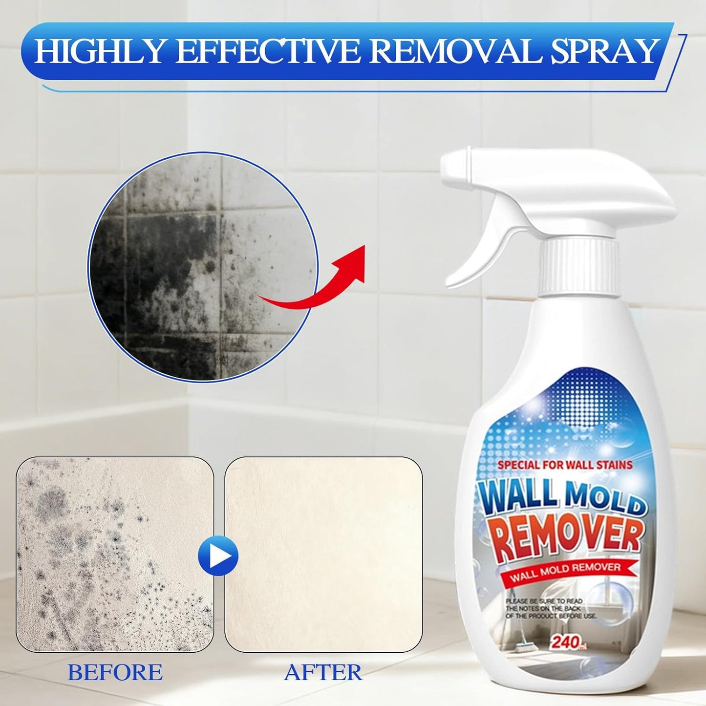 Highly Effective Removal Spray,Wall Cleaner Spray,Multi-Surface Cleaning Solution,Wall Cleaner for Wood,Tile,Fabric,Bathrooms,Kitchens - 8.12 Fl oz