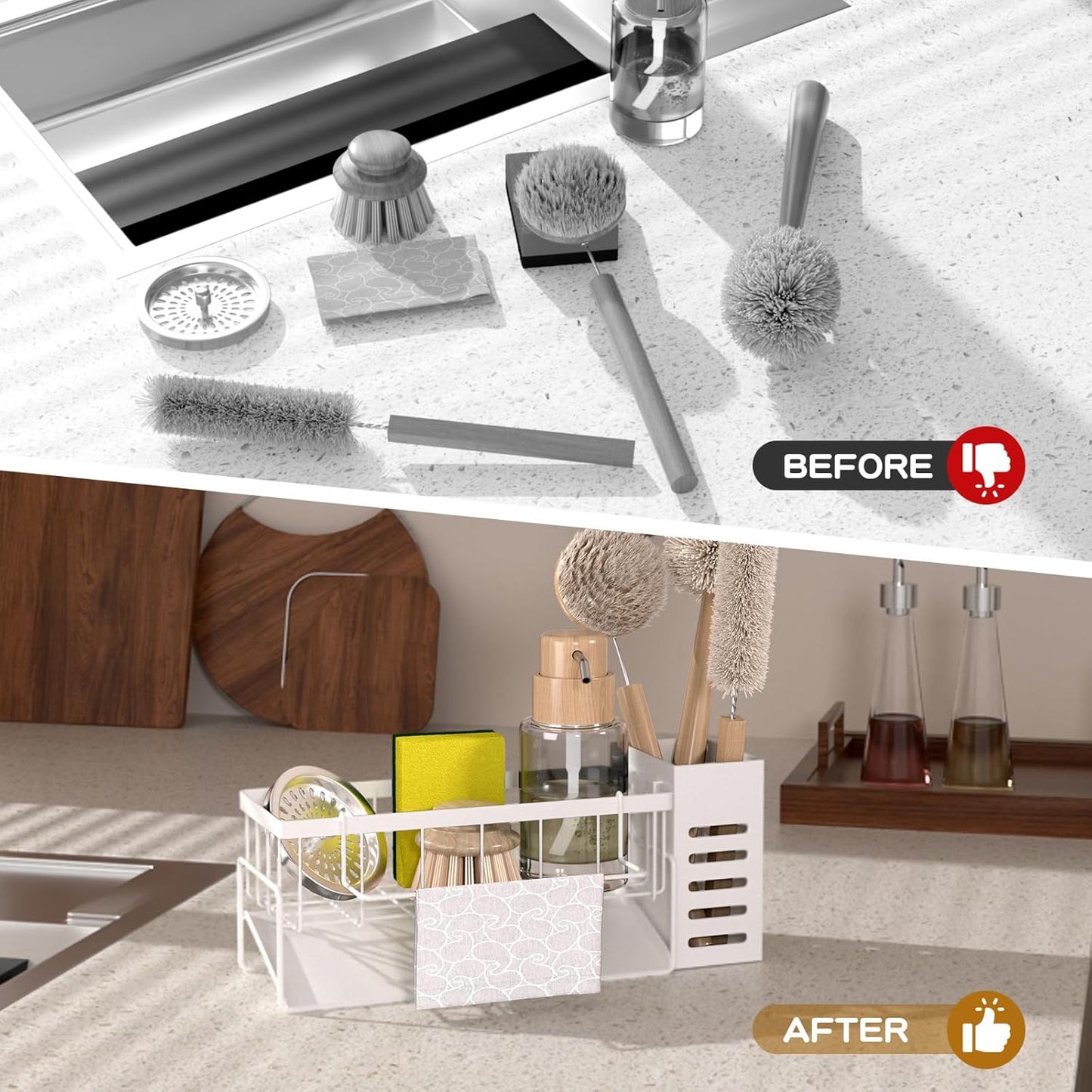 Kitchen Caddy Sink Organizer,Sponge Holder for Kitchen Sink,Dish Soap Dispenser,Kitchen Sink Accessories Countertop Organizer,Stainless Steel Sink Sponge Caddy Over the Sink Shelf
