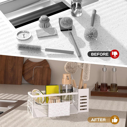 Kitchen Caddy Sink Organizer,Sponge Holder for Kitchen Sink,Dish Soap Dispenser,Kitchen Sink Accessories Countertop Organizer,Stainless Steel Sink Sponge Caddy Over the Sink Shelf