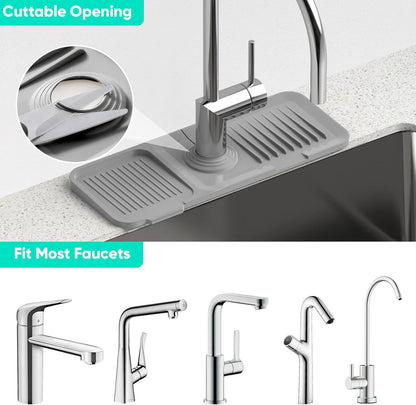 24 Inch Longer Faucet Mat for Kitchen Sink, 5° Slope Fast Self-draining, Kitchen Sink Splash Guard Silicone Sink Faucet Mat Splash Guard Kitchen Sink Area Tidy Splash Faucet Guard Draining Mat