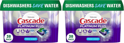 Cascade Platinum Plus Dishwasher Pods, Dishwasher Detergent, Dish Detergent Soap, Fresh, 38 Count