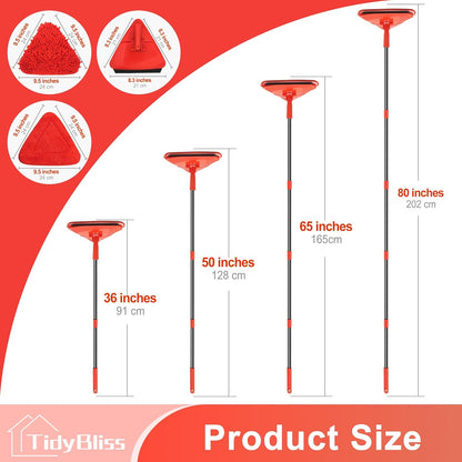 Wall Cleaning Mop with Long Handle 80”, Ceiling Duster Scrubber with 360° Swivel Collapsible Head, Baseboard Cleaner Tool with 3 Chenille and 3 Microfiber Pads for Windows Floor (Red)