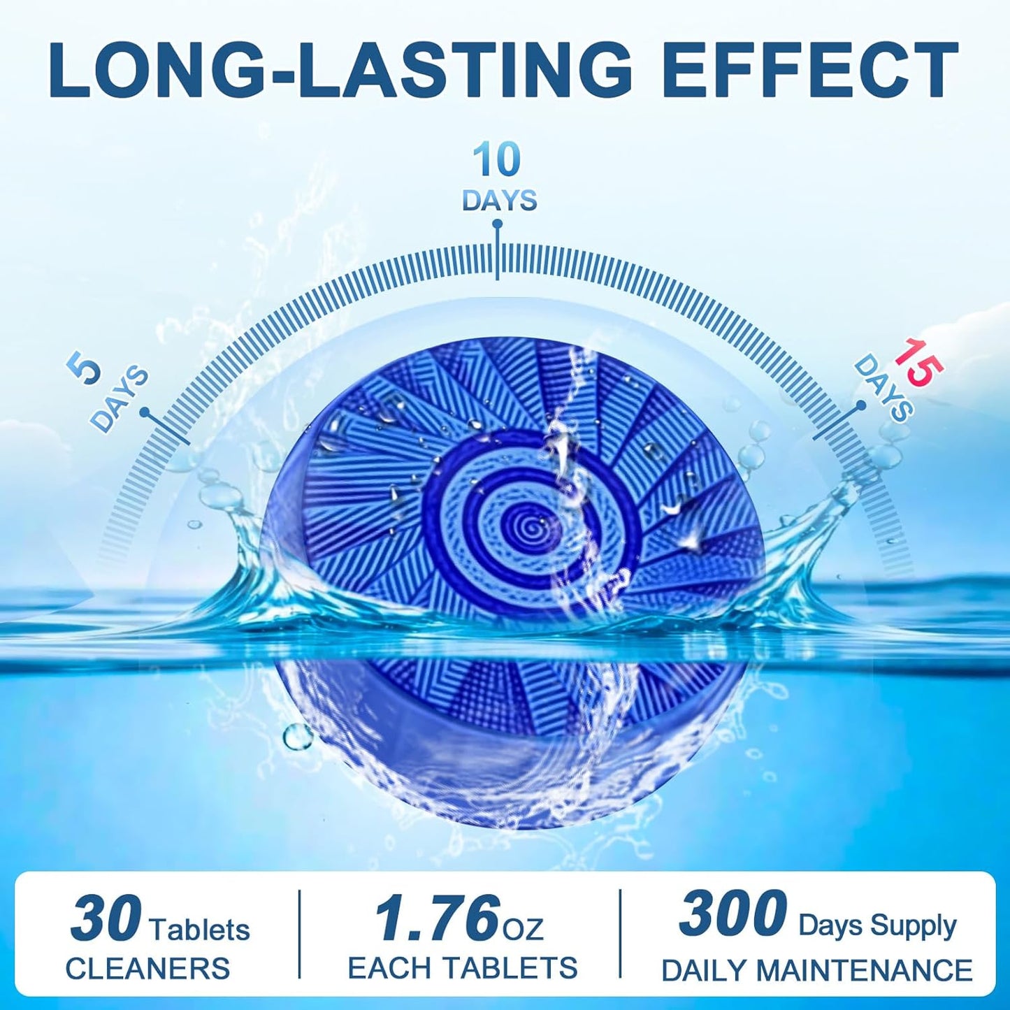 Msvvko Toilet Bowl Cleaner Tablets Blue Toilet Tank Cleaners, Septic-Safe Hard Water Stain Remove, Bathroom Automatic Toilet Cleaning & Deodorizer, Fresh Scent - 30 Tabs