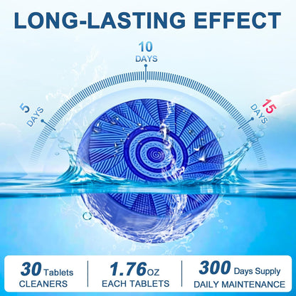 Msvvko Toilet Bowl Cleaner Tablets Blue Toilet Tank Cleaners, Septic-Safe Hard Water Stain Remove, Bathroom Automatic Toilet Cleaning & Deodorizer, Fresh Scent - 30 Tabs