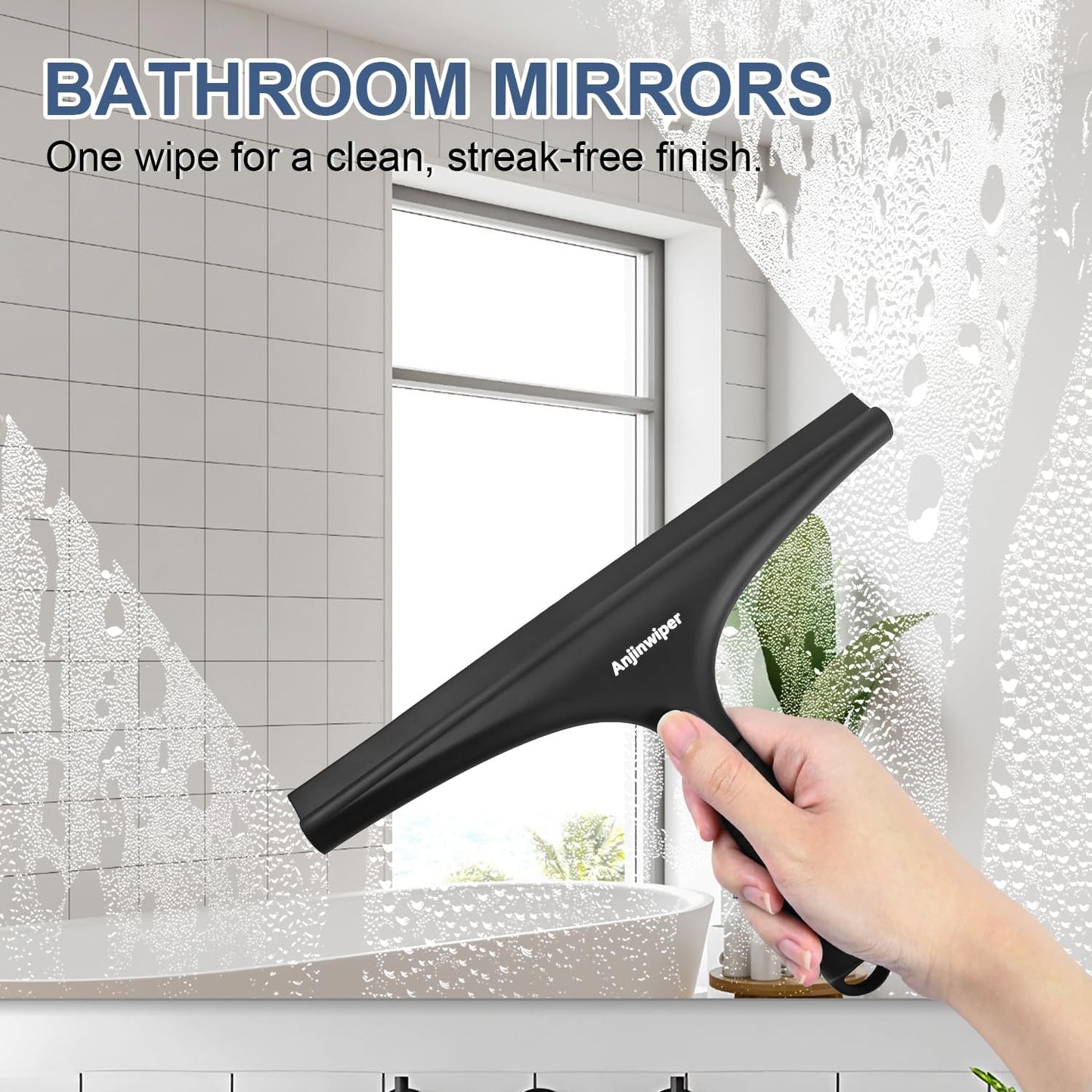 Silicone Shower Squeegee with Hook, Bathroom Squeegee for Shower Glass, Squeegee for Shower Doors, Mirror and Window, Shower Squeegee for Tile Shower Walls(10 inch, White & Gray)