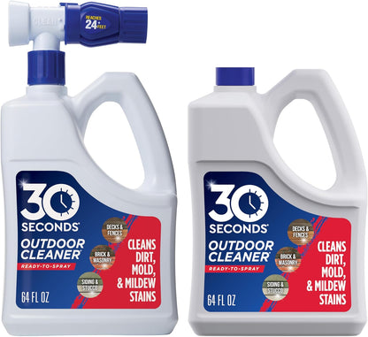 30 SECONDS Outdoor Cleaner 2 Pack with Hose End Sprayer - Cleans Stains from Algae, Mold and Mildew on Vinyl Siding, Deck, Patio, Brick and More