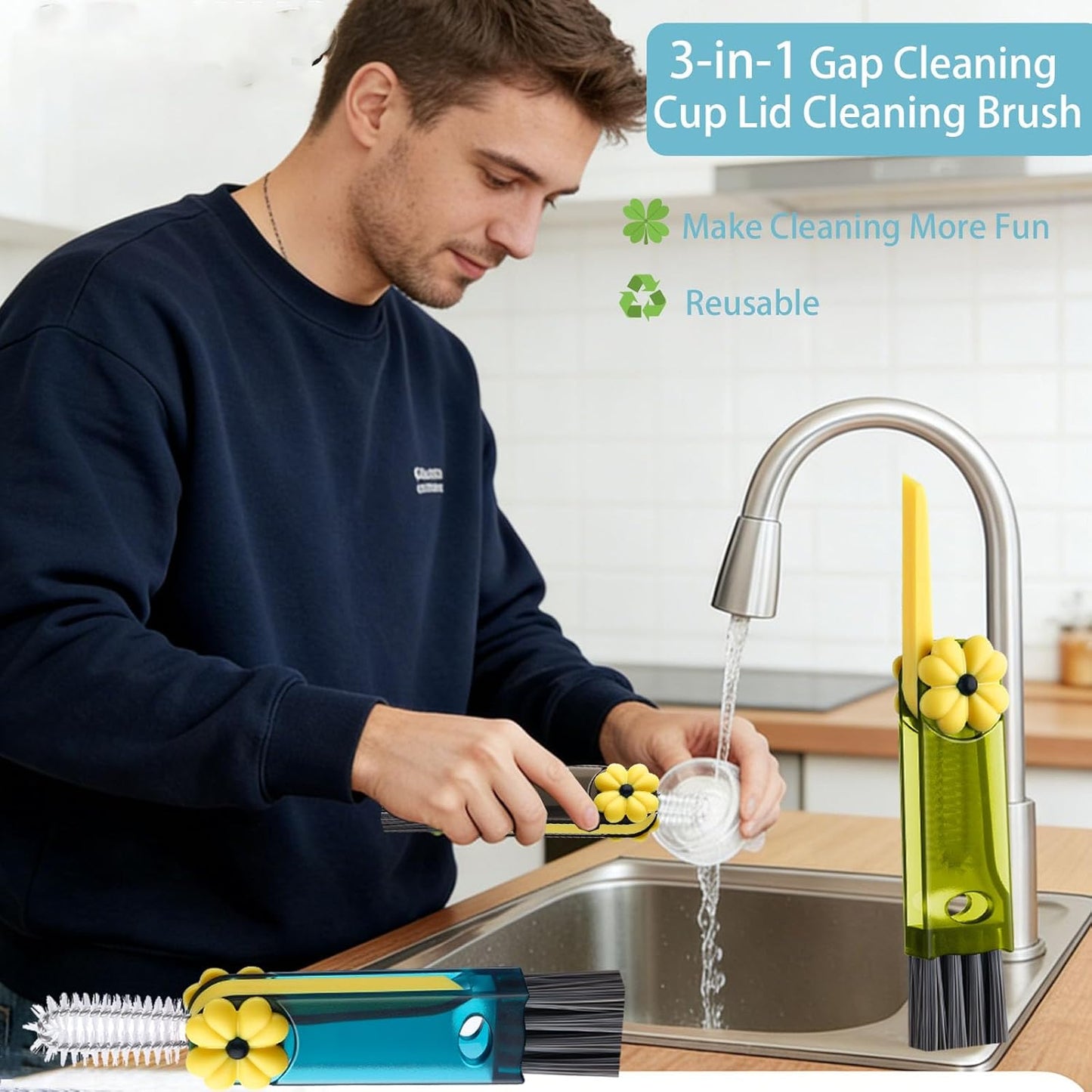 Cup Lid Gap Cleaning Brush, 3 in 1 Cup Lid Brush, Multifunctional Water Bottle Cleaning Brush, Home Kitchen Crevice Brush Tools for Tiny Cup Lid Detail, Bottle Tight Spaces Cup(3 PCS)