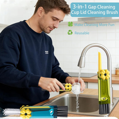 Cup Lid Gap Cleaning Brush, 3 in 1 Cup Lid Brush, Multifunctional Water Bottle Cleaning Brush, Home Kitchen Crevice Brush Tools for Tiny Cup Lid Detail, Bottle Tight Spaces Cup(3 PCS)