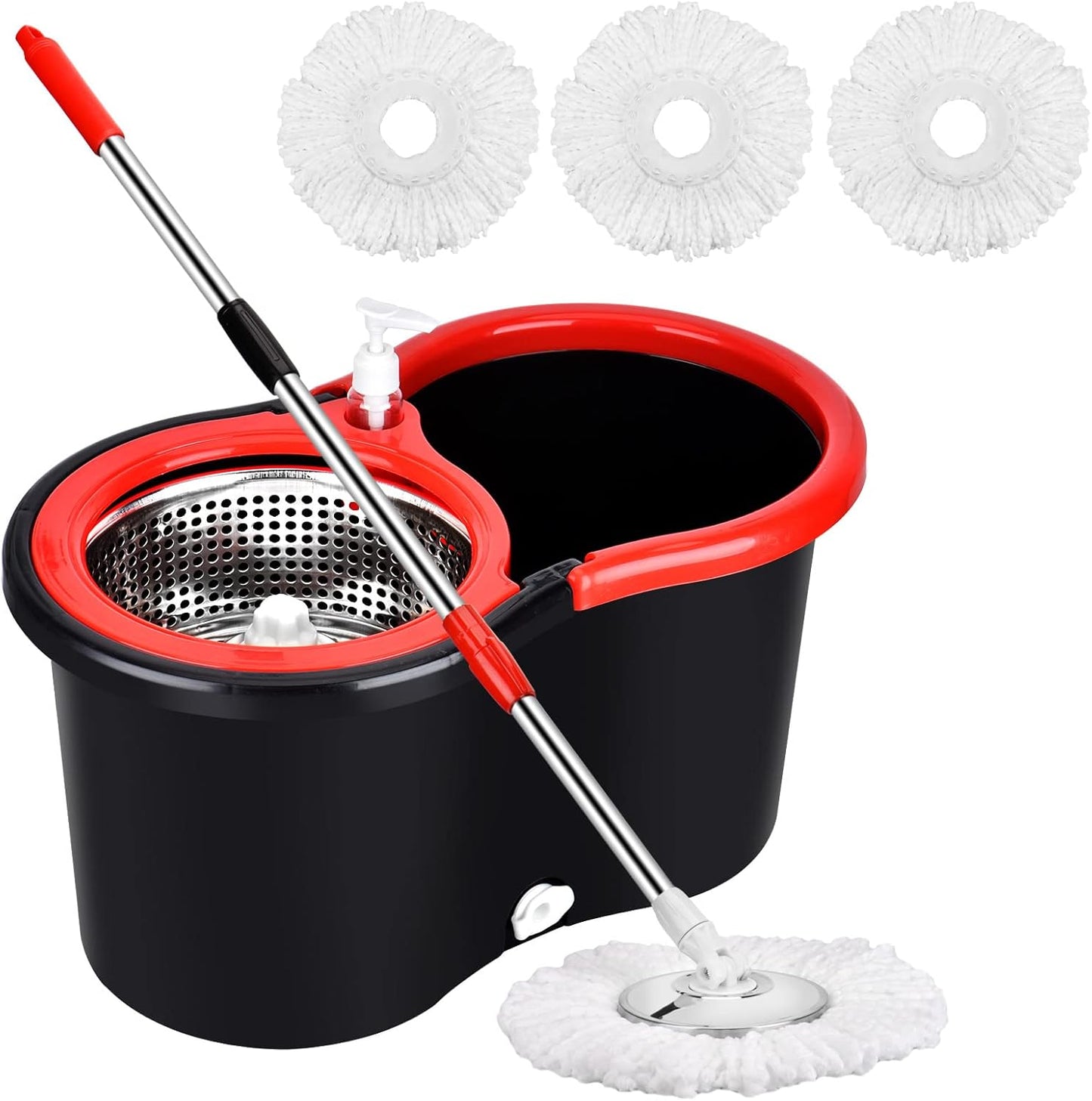 Spin Mop and Bucket with Wringer Set，Mop and Bucket Set for Floor Cleaning with 3 Mop Refills 61 inches Telescoping Rod for Office and Home use