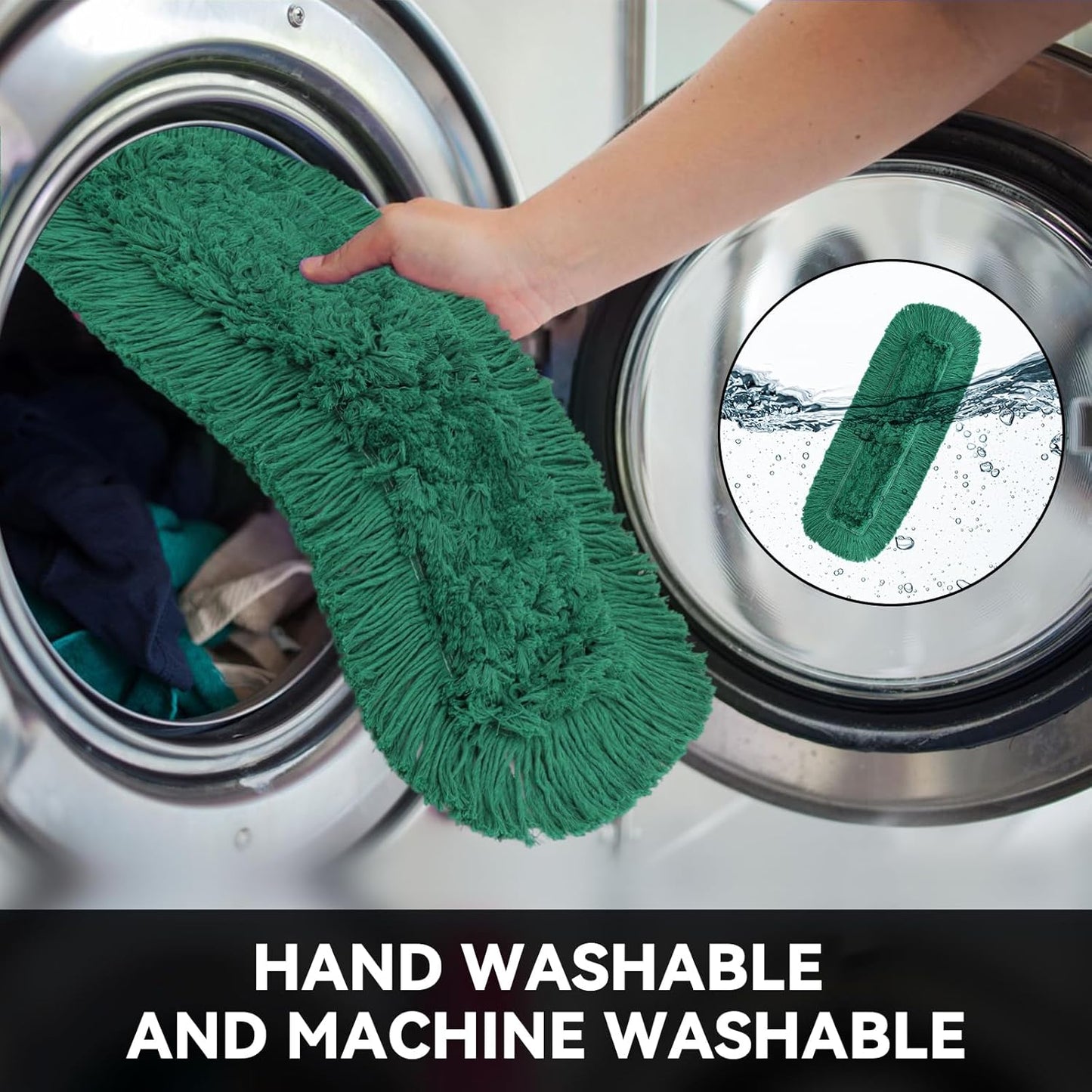36 Inch Dust Mop Head: Replacement Medium Washable Commercial Mop Head Sweeper and Janitorial Replacement Green (Green - 36 Inch, 3 Pack)
