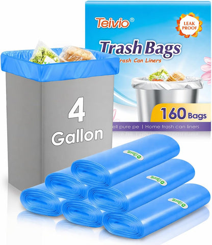 Teivio Small Trash Bags 4 Gallon 120 Counts Garbage Bags, Bathroom Trash Can Bin Liners, Small Plastic Bags for home office kitchen, fit 12-15 Liter, 3,3.5,4.5 Gal, Clear