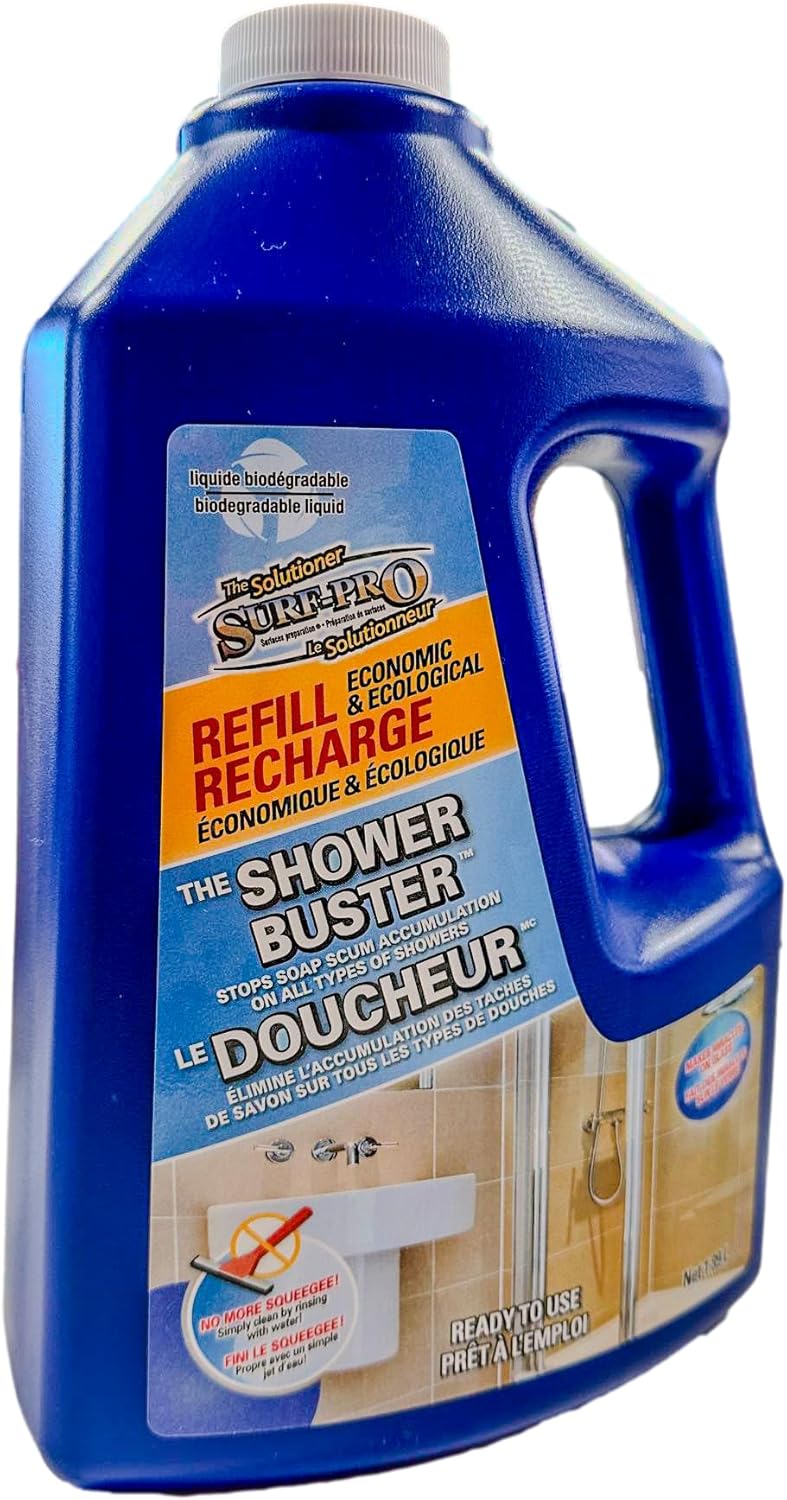 SURF PRO Shower Glass Door Cleaner – Shower Buster Spray for Soap Scum & Hard Water Stains – No Scrub Bathroom Cleaner for Glass, Tile, Chrome, Ceramic, RV and Septic Safe (500ml / 16.9oz)