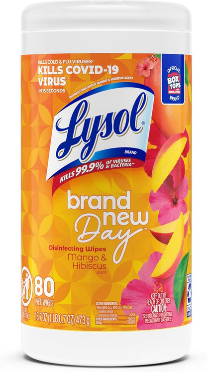 Lysol Brand New Day Disinfecting Wipes - Mango Scent - 80 / Canister - 6 / Carton - White