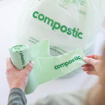 Compostic Compostable Trash Bags, 13 Gallon Tall Kitchen (50 Count) Starter Pack — Extra Strong, Home Compostable, Plant-Based, Non-Toxic, Unscented Garbage Bags