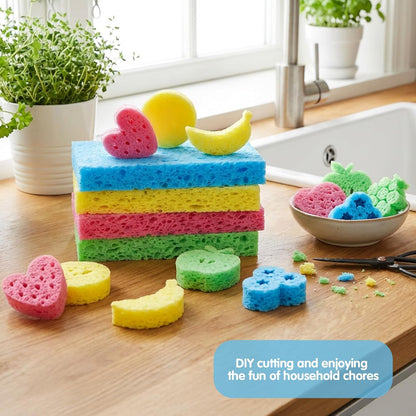 8PCS Cellulose Sponges, Colorful Non Scratch Sponges for Cleaning Dishes, Household Scrubbing Sponge Bulk, Compressed Natural Sponge for Kitchen Bathroom Sink(4 Colors)