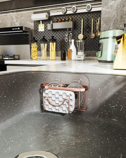 HapiRm Multifunctional Sponge Holder with Unique M-Shaped, 2 Installation Methods Kitchen Sink Caddy Organizer, Rustproof Stainless Steel Kitchen Organizers and Storage Essentials - Black