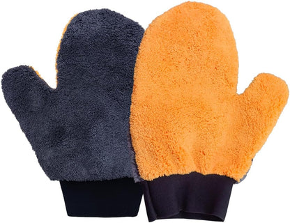 2PCS Coral Fleece Car Wash Mitts, No Scratch Microfiber Wash Mitt Car Cleaning Glove, Reusable Dusting Mitt with Elastic Wrist Cuff for Car Washing and Detailing (Palm Glove)