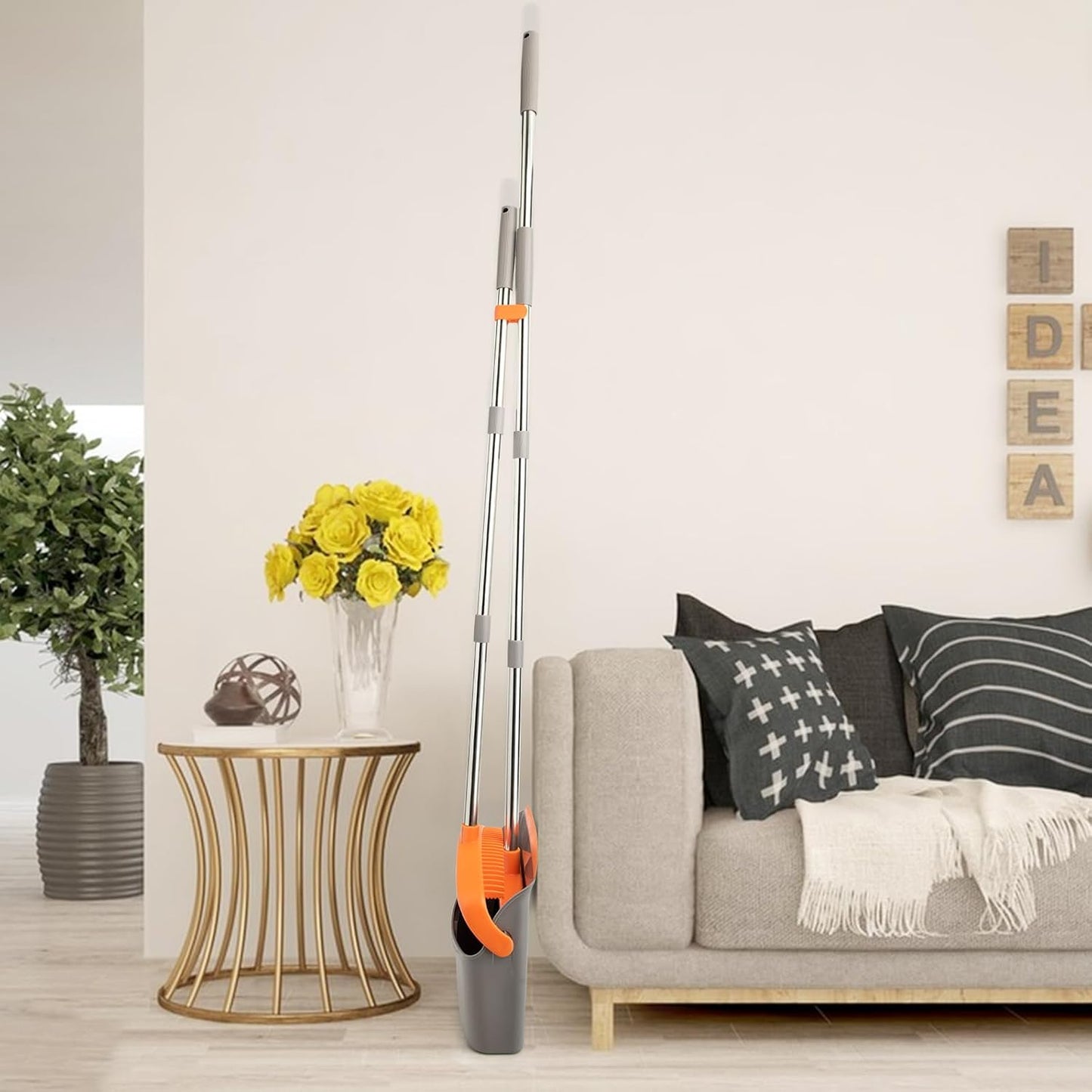 Broom and Dustpan Set, Long Handle Lightweight Dustpans with Broom Combo for Home, Indoor&Outdoor Sweeping for Home Room Kitchen Office Lobby (Charcoal)