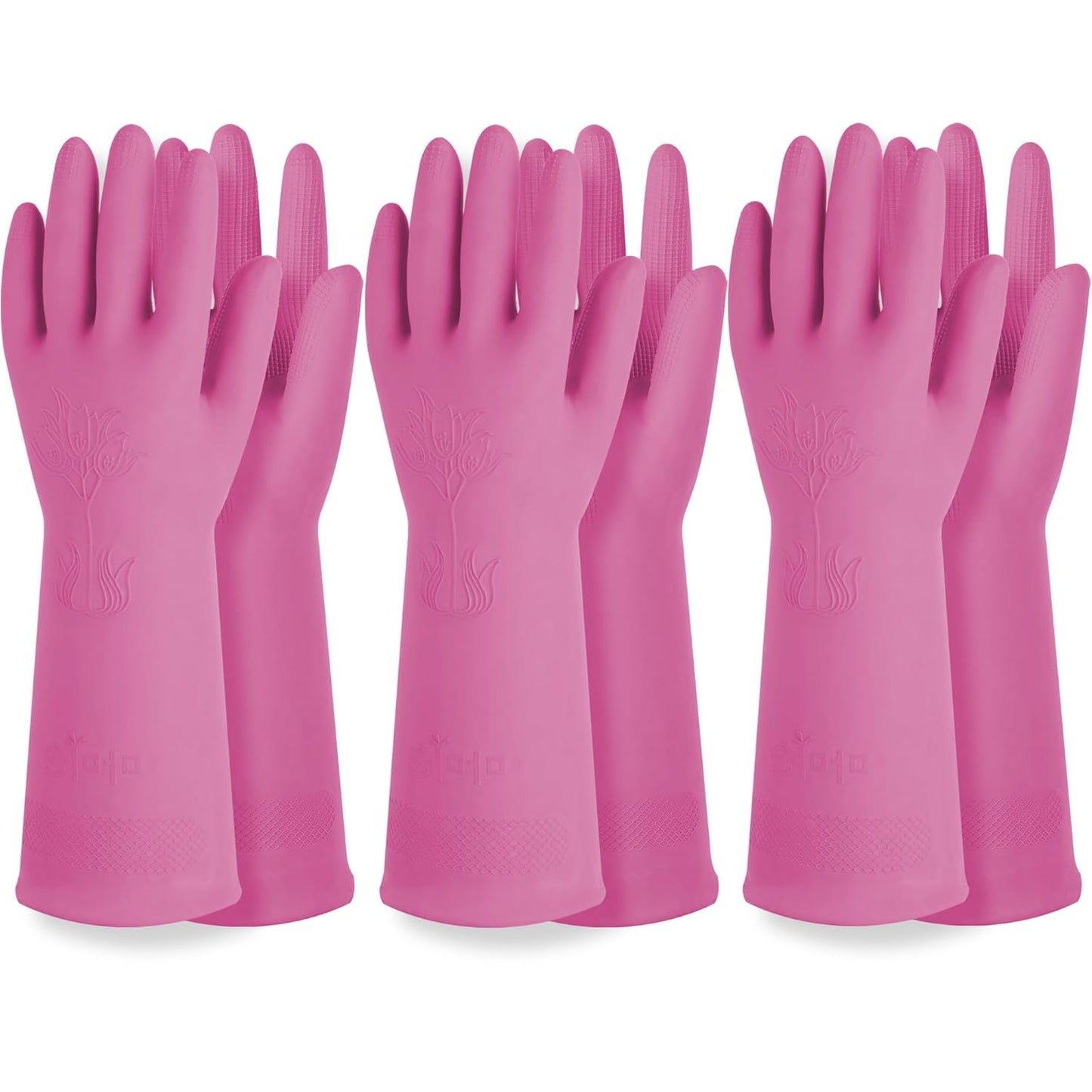 DABOGOSA Mamison 2 Pairs Reusable Waterproof Household Dishwashing Cleaning Rubber Gloves, Non-Slip Kitchen Glove (Pink, Medium (Pack of 2))