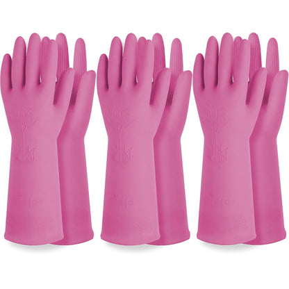 DABOGOSA Mamison 2 Pairs Reusable Waterproof Household Dishwashing Cleaning Rubber Gloves, Non-Slip Kitchen Glove (Pink, Medium (Pack of 2))