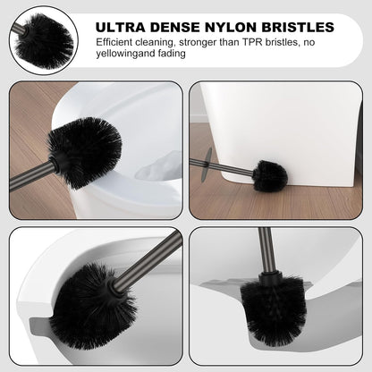 Bronze Toilet Brush and Holder Set，Stainless Steel Heavy Duty Toilet Bowl Brush，Extra Long Handled Modern Toilet Cleaner Brush, Removable Inner Bowl, and Splash Protection